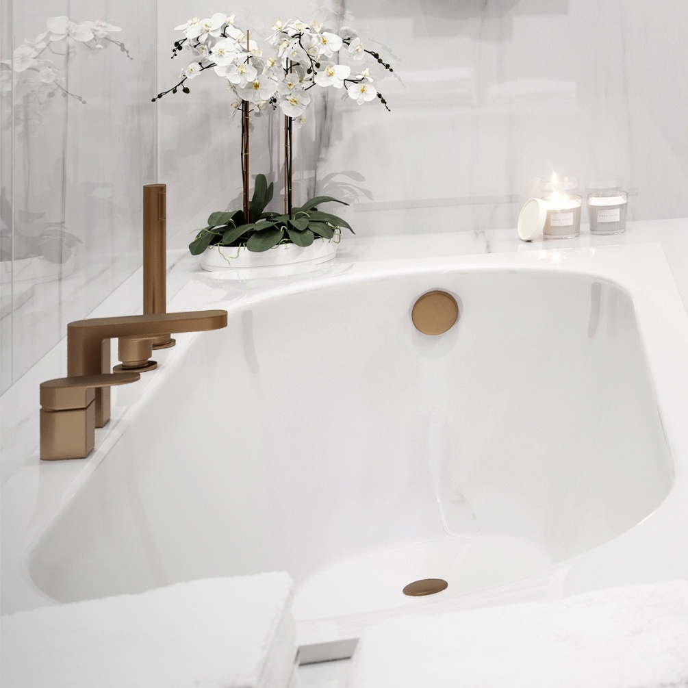 Product Lifestyle image of the Abacus Ki Brushed Bronze 4 Tap Hole Deck Mounted Bath Shower Mixer